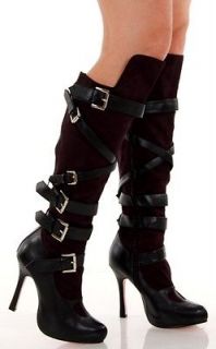 Sexy Black Knee High Buckled Straps Pirate Boots