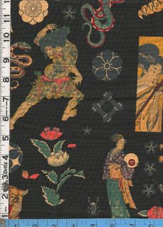 Fabric Henry ZEN TATTOO Japanese Art Geisha Snake Sword