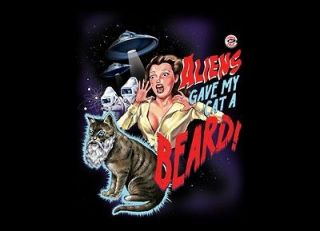XL T SHIRT ALIENS GAVE MY CAT A BEARD FLYING SAUCERS MOON LOST IN