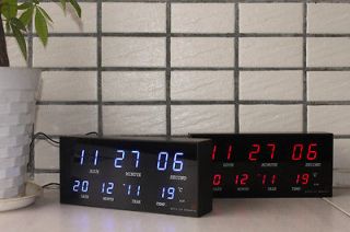 Digital LED Wall Desk Alarm Clock W Calendar Temperature Metal Frame