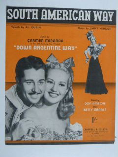 songsheet SOUTH AMERICAN WAY don ameche / betty grable , 1939