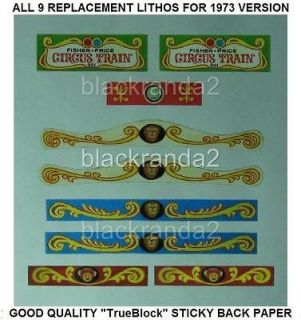 REPLACEMENT LITHOS FOR FISHER PRICE LITTLE PEOPLE 991 CIRCUS TRAIN