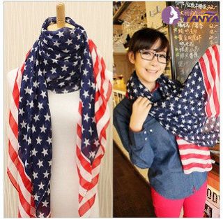 NEW fashion TANYA J korea lovely american flag Silk scraf .