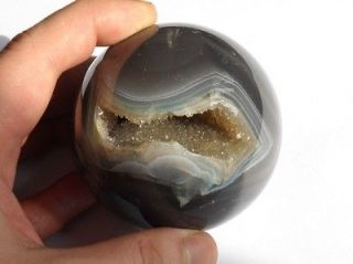 63mm AMETHYST Crystal GEODE in Polished AGATE SPHERE BALL Brazil for