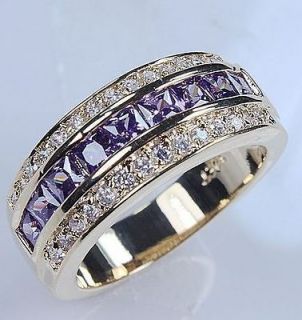 Jewellery Cool Mens 10KT Yellow Gold Filled Amethyst Diamonique Ring
