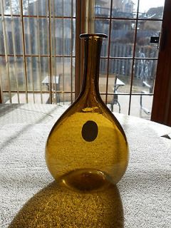 Hand blown dark amber glass long neck bottle Blenko Williamsburg