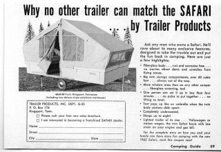 1965 Vintage Ad Safari Tent Camping Trailers by Trailer Products