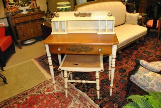 Hitchcock Ladies Writing Desk and Stool in Cherry with Ivory Accents