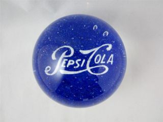 Vintage Pepsi Cola Soda Blue Advertising Art Glass Paperweight w