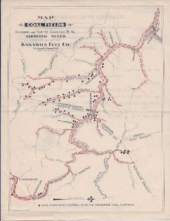 KANAWHA FUEL CO. WEST VIRGINIA COAL FIELDS MAP 1905