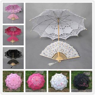 Handmade Cotton Lace Parasol Umbrella & Hand fan For Wedding Party