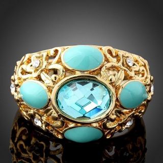 Party Jewelry Swarovski Crystal Blue Aquamarine 18K Gold GP Rings