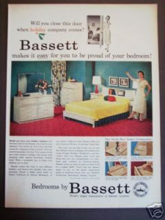 1956 vintage Ad BASSETT Bedroom Furniture Retro 1950s Decor