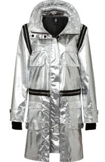 Adidas Womens SLVR Metallic Foil Look Fishtail Jacket Silver $540.00