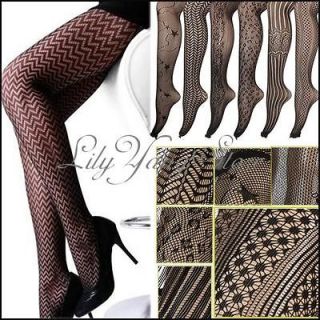 Women Lady Sexy Black Fishnet Net Jacquard Stockings Pantyhose Tights
