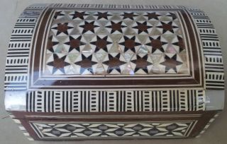 Egyptian Inlaid Mother of Pearl Wood Jewelry Box W/ Velvet Inside