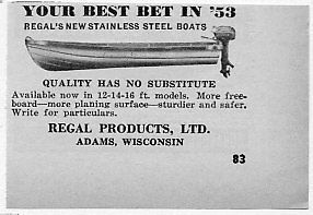 1953 Vintage Ad The Regal Stainless Steel Boat Adams,Wisconsi n