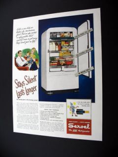 Servel Gas Refrigerator Stays Silent Baby 1948 print Ad