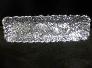 ARTHUR COURT ALUMINUM LONG TRAY DECORATED WITH BUNNY RABBITS MADE IN