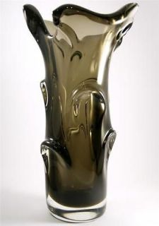 1950s/60s Czech Pewter/Charcoal Sculptural Art Glass Vase Skrdlovice