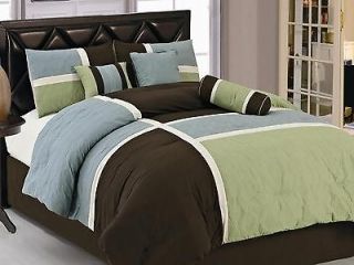 Sage green Aqua blue & Brown Patch work Comforter Bedding in a bag Set