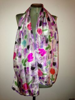 Vintage Long Silk Floral Tulip Hand Painted Scarf