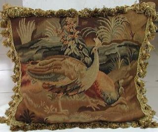 20x24 Antique Repro French Aubusson Tapestry Weave Pair of Peacocks