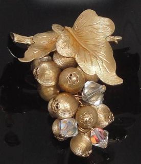 Vintage Bunch of Dangly Gold & Aurora Borealis Crystal GRAPES Beaded