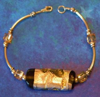 925 Sterling Silver Tubular Link Bracelet Crystal Beads Foiled Fused