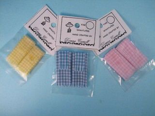 Dollhouse 3 Sets of 4 Pc. Pink, Yellow, & Blue Check Kitchen Fringed