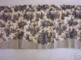 Black~Waverly Sweet Pastimes~Scalloped~TOILE/TICKING VALANCE CURTAINS