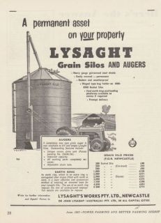 Vintage 1957 LYSAGHT GRAIN SILOS & AUGERS Advertisement