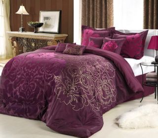 Purple, Gold, Plum 8 Piece Queen Comforter Bed In A Bag Set NEW