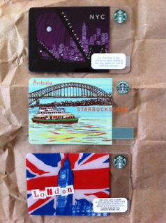STARBUCKS Collectible Gift Card Set. NEW YORK, LONDON, AUSTRALIA