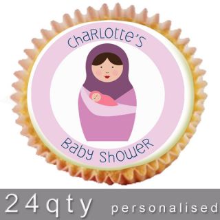 24 Edible Toppers25 Picks Russian Doll with baby G personalised