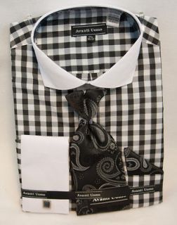 New Avanti Uomo Fashion Dress Shirt w/Tie and Cufflinks, White/Black