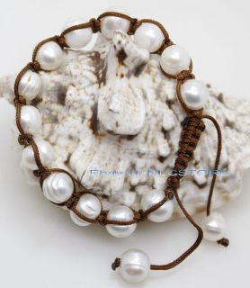 natural white growth pearl light brown lines weave bracelet 7.5