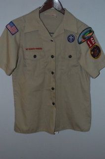 OFFICIAL BOY SCOUTS OF AMERICA WOMENS M 10 12 LEADER BLOUSE TAN SHORT