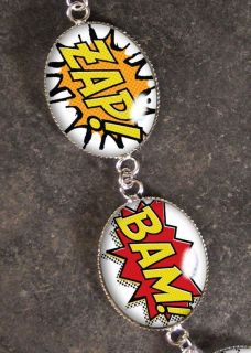 Comic Pow Zap Bam Bang Silver Charm Bracelet BR 18
