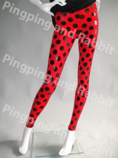 Red & Black Polka dot Ladybug Wet Look Leggings Tights Pants Spandex