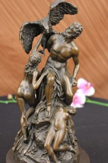 Signed Bologna Zeus With Nymphs And Eagle Bronze Sculpture Statue