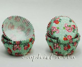75 red green flowers wedding baking cups muffin cases paper cupcake