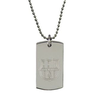 FC Barcelona Football Club Stainless  Engraved Crest Dog Tag & Chain