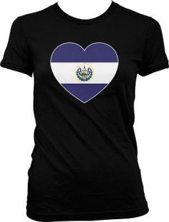EL SALVADOR, Heart Flag, Juniors Girls T shirt
