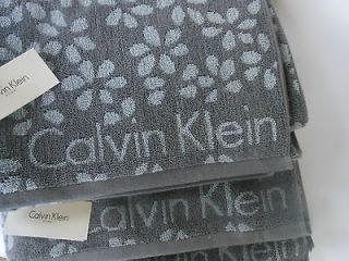CALVIN KLEIN CK 6PC BATH TOWELS SET Cotton Grey Floral LOGO New