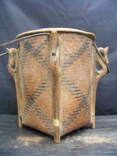 BASKET Old Weaving Collection ~RICE CONTAINER~ Storage Box Covered
