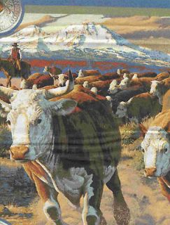 Cattle drive western panel fabric