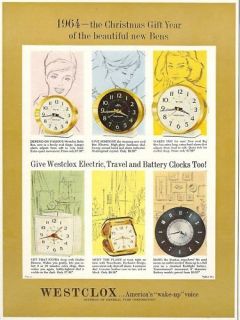 1964 WESTCLOX electric~trave l~battery BEN CLOCK AD~60s