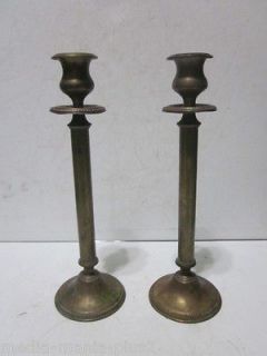 VINTAGE PAIR OF WEIGHTED SOLID BRASS TALL CANDLESTICK HOLDERS