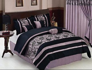 11 Piece King Purple and Black Floral Bed in a Bag Set